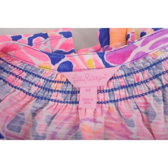 Lilly Pulitzer Essie Dress Shift Brilliant Blue Catch Release Pink Cotton XS - Picture 6 of 6